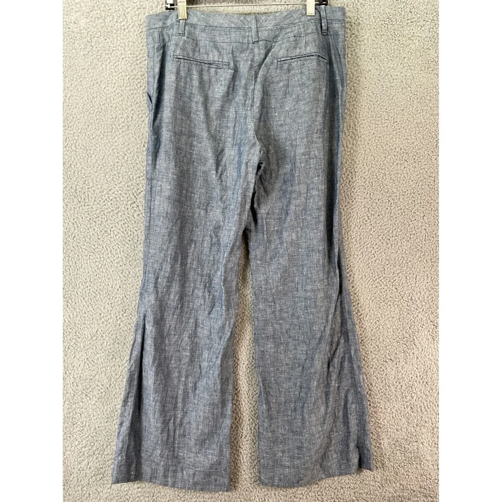 Outback Red Linen Pants Women 14 Blue Excellent Wide Leg Coastal Grandma